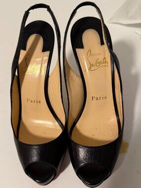 Christian Louboutin Black Leather Peep Toe Pumps